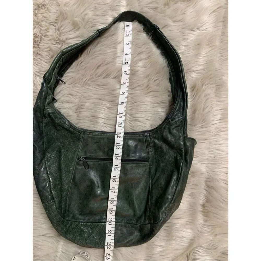 Dark green leather hobo shoulder bag purse - Picture 13 of 15